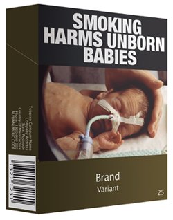Australien: Neutrala tobakspaket med tydliga varningstexter och -bilder.